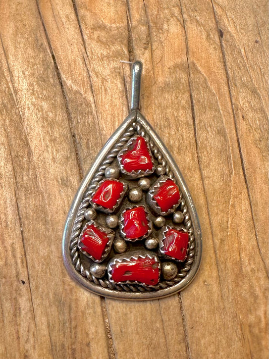 Vintage Navajo Coral Maker IC 925 Sterling Silver Pendant