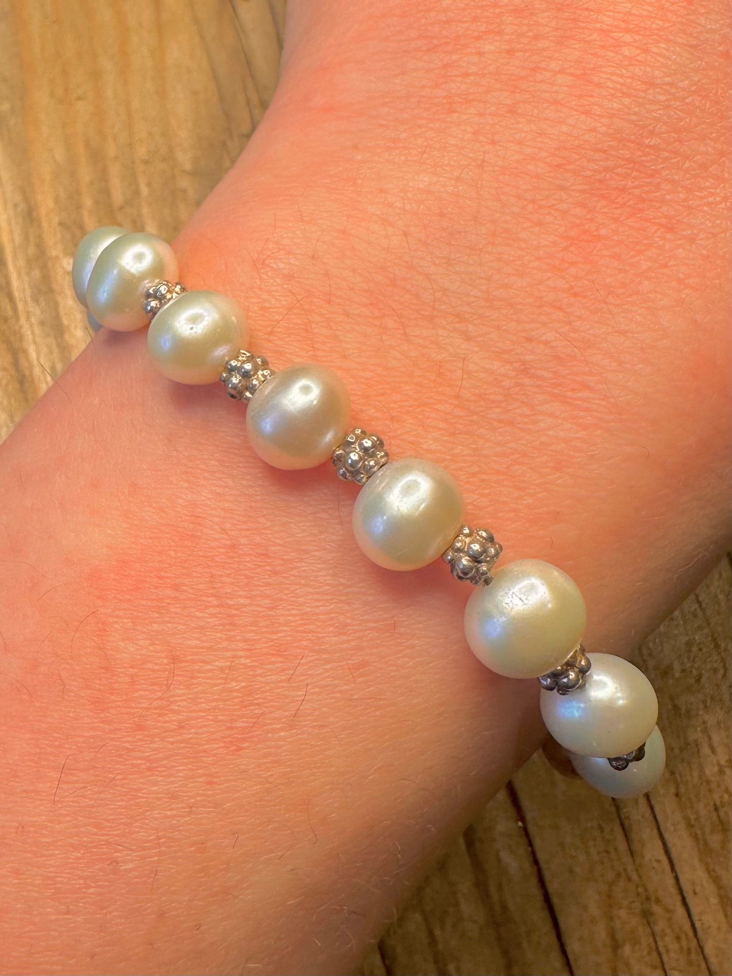 Vintage Perlen- und Gliederketten-Armband aus 925er Sterlingsilber, 19,3 cm