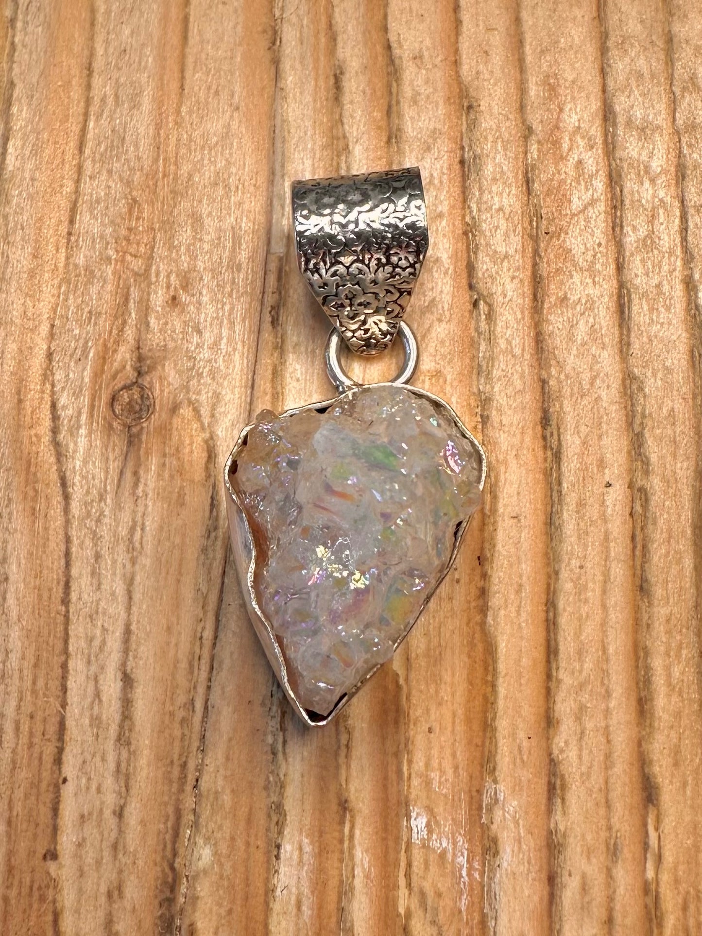 Vintage Amethyst Aura Quarts 925 Sterling Silver Pendant