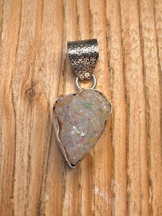 Vintage Amethyst Aura Quarts 925 Sterling Silver Pendant