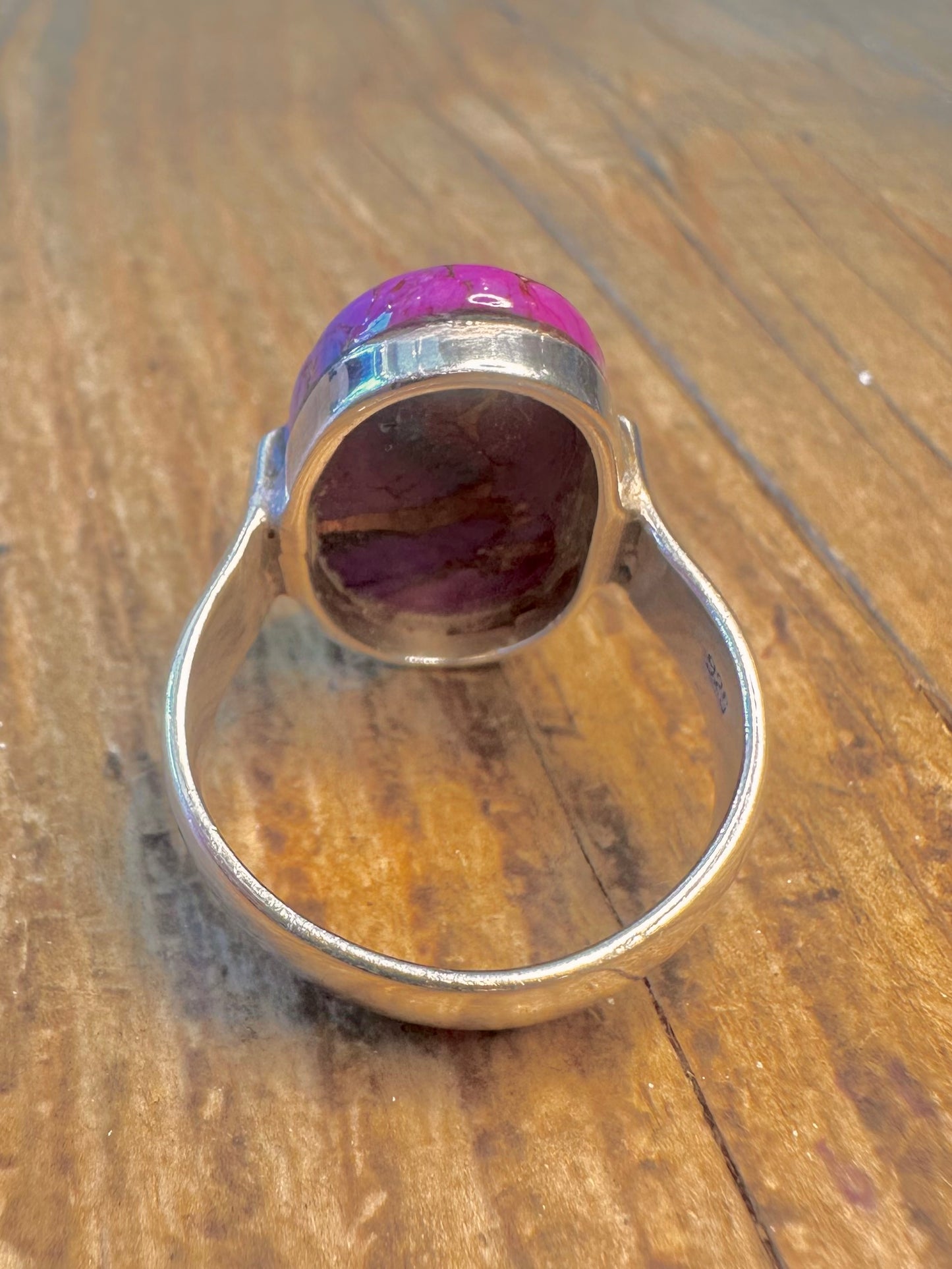 Oval Purple Copper Turquoise Chunky Band 925 Sterling Silver Size S Ringh