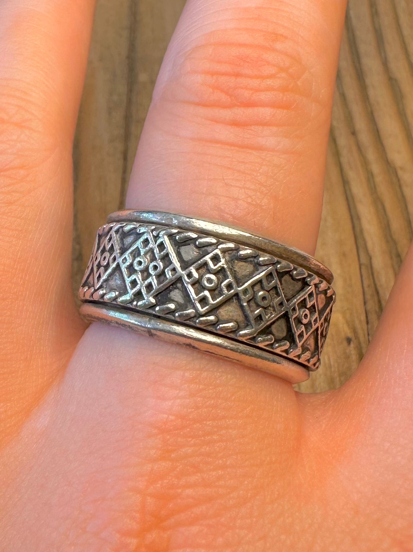 Wide Pattern Spinner Band 925 Sterling Silver Size X Ring