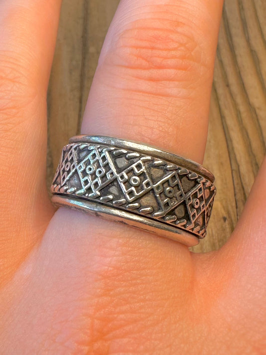 Wide Pattern Spinner Band 925 Sterling Silver Size X Ring