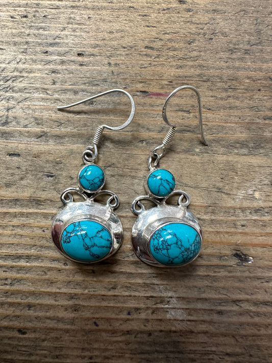 Vintage Turquoise Dangle 925 Silver Earrings