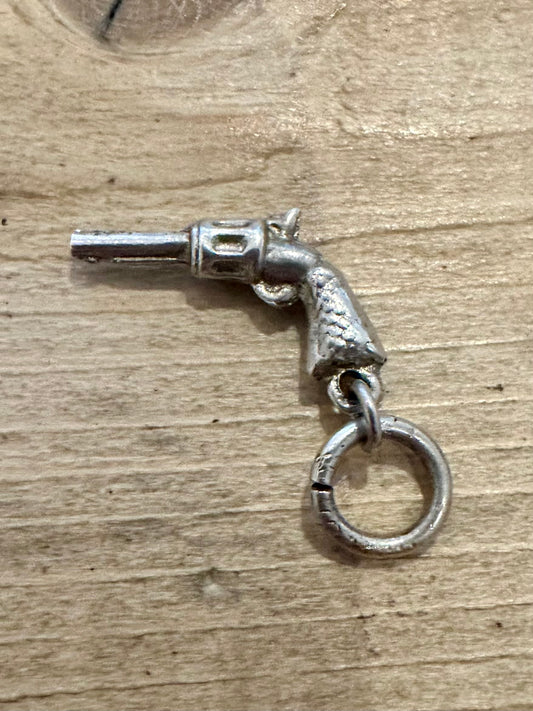 Vintage Pistol Revolver Gun 925 Silver Charm Pendant