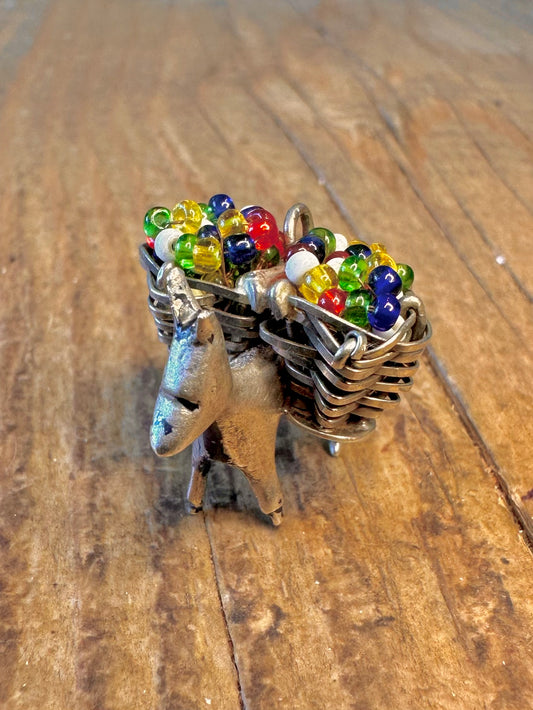 Donkey with Multi Coloured Beads 925 Sterling Silver Charm Pendant