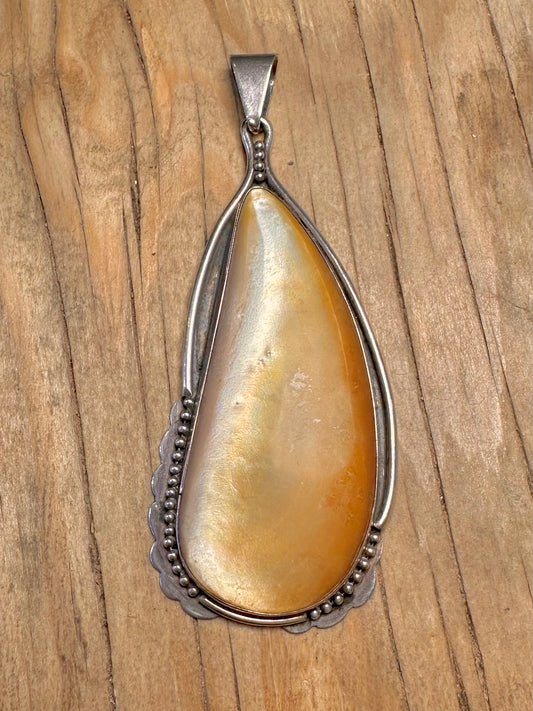 Vintage Navajo Mother of Pearl 925 Sterling Silver Pendant