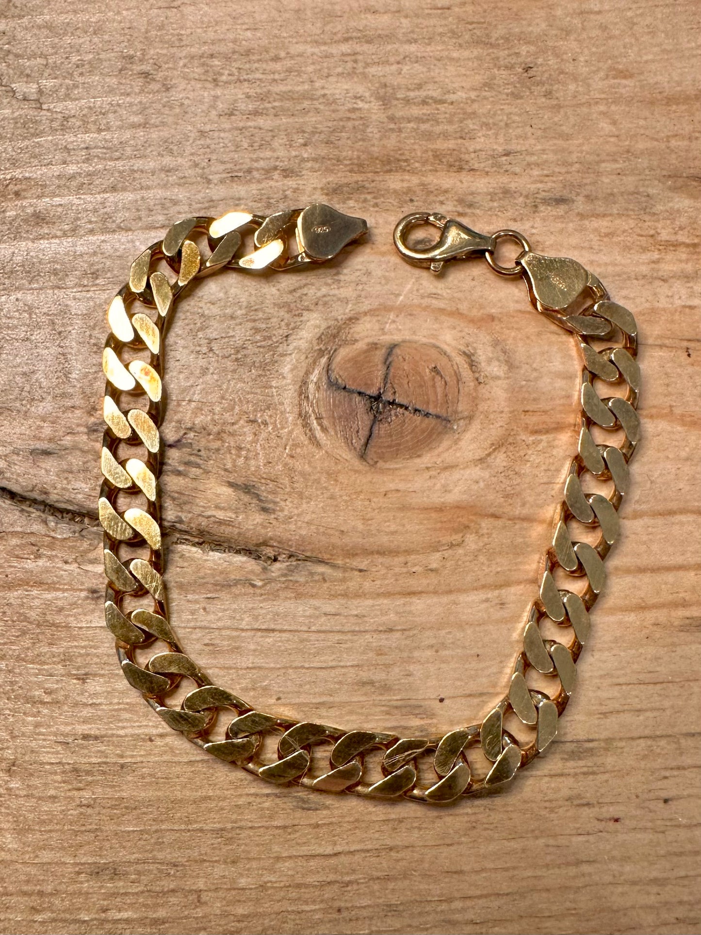 Vintage Curb Chain Gold On 925 Silver 7.9 inch Bracelet