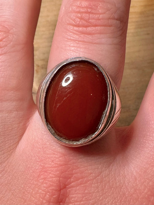 Vintage Carnelian Large 925 Silver Size W Ring