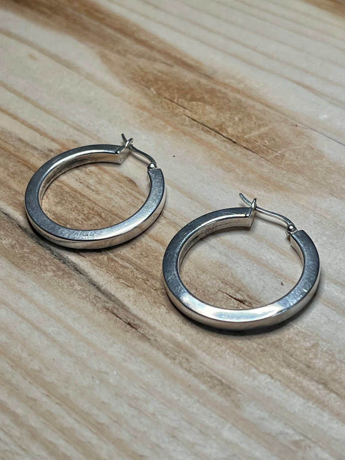 Flat Chunky 925 Sterling Silver Hoop Earrings