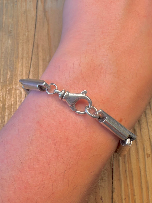 Cylinder Bar Link Solid 925 Sterling Silver 7.5 inch Bracelet