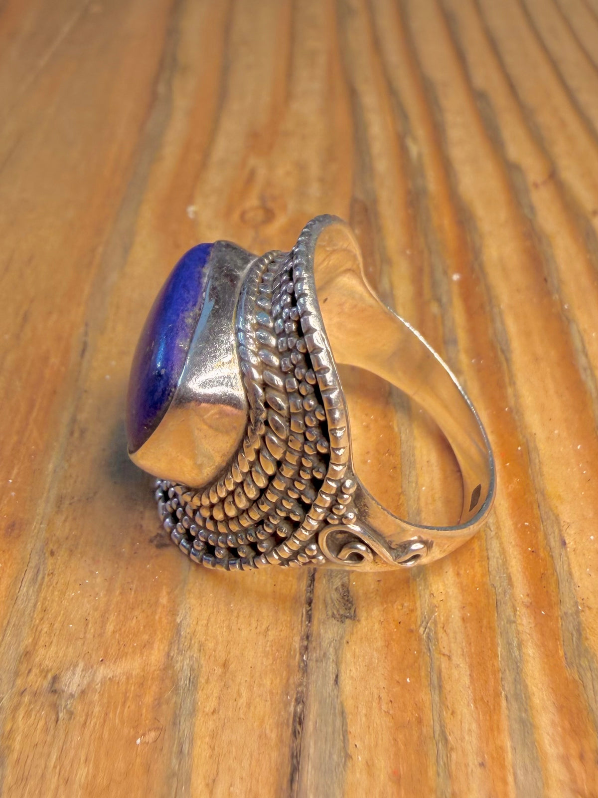 Lapis Lazuli Ornate Intricate 925 Sterling Silver Size N Ring