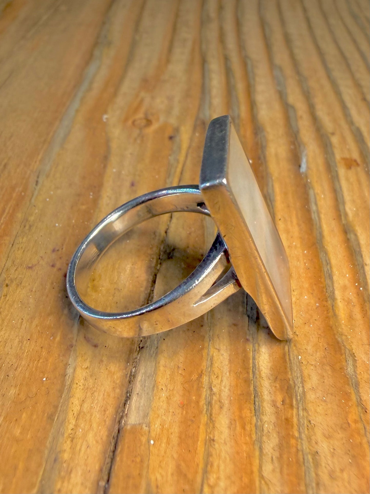 Mother of Pearl Rectangle 925 Sterling Silver Size N1/2 Ring