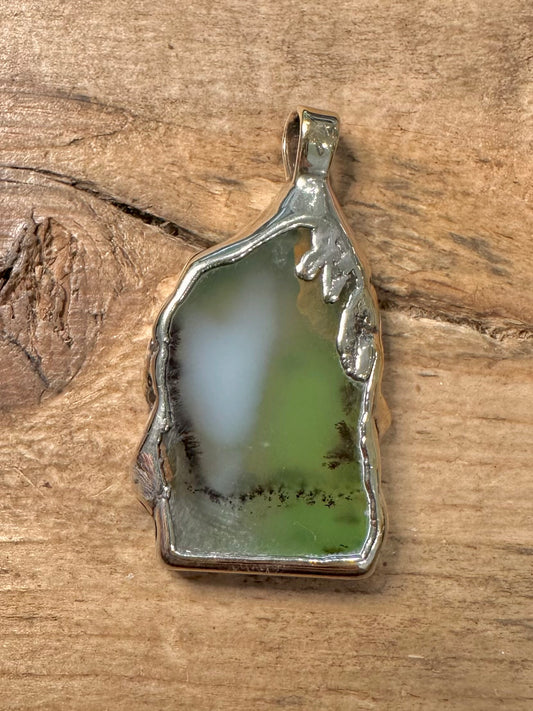 Handmade Green Dendritic Agate 925 Silver Gold Pendant