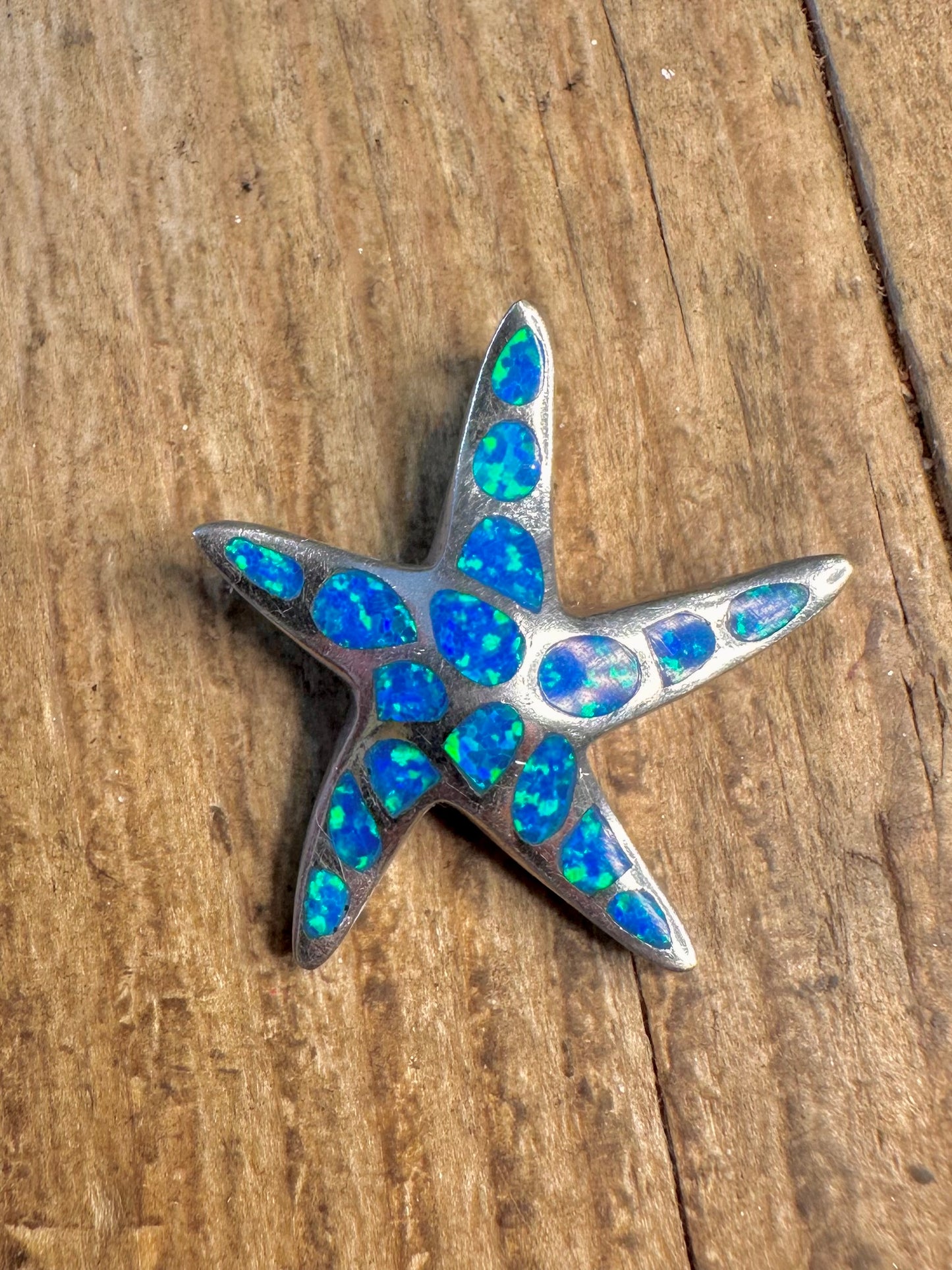 Blue Opal Inlay Starfish 925 Sterling Silver Pendant