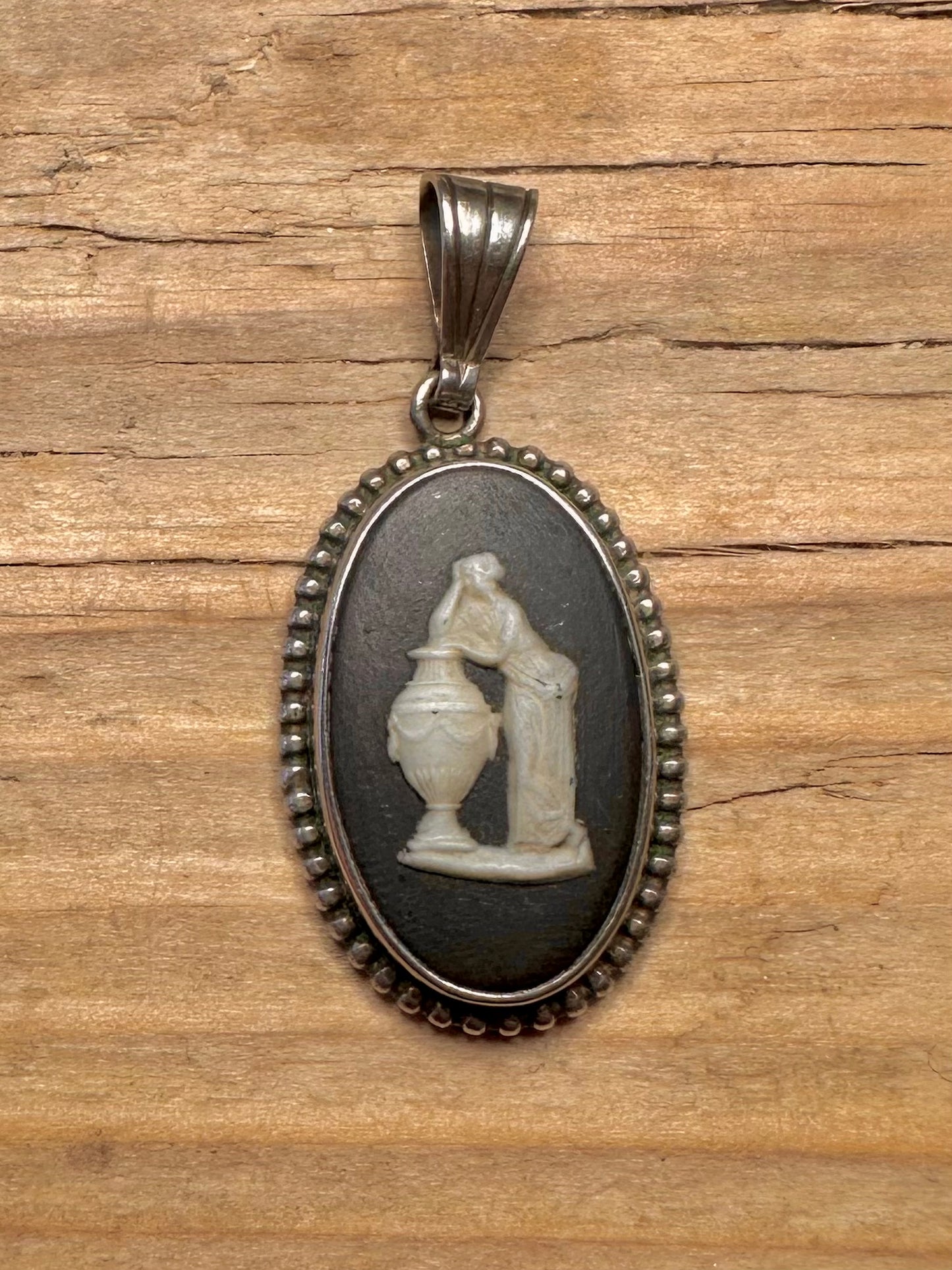 Vintage Schwarze Cameo Wedgwood 925 Sterling Silber Made in England Anhänger