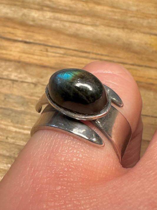 Vintage David Anderson Labradorite Norway 925 Sterling Silver Size M1/2 Ring