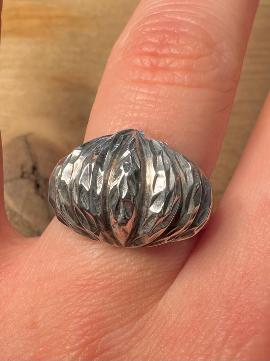 Modern Textured Dome 925 Silver Size T Ring