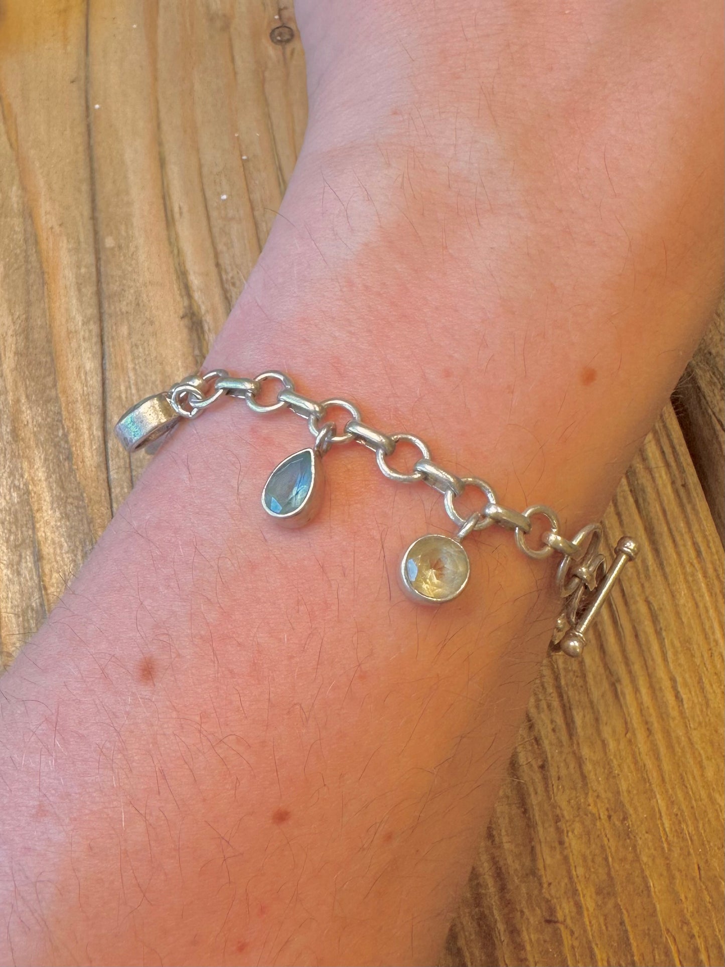 Multi Gemstone Circle Link 925 Sterling Silver 7 to 8.5 inch Bracelet