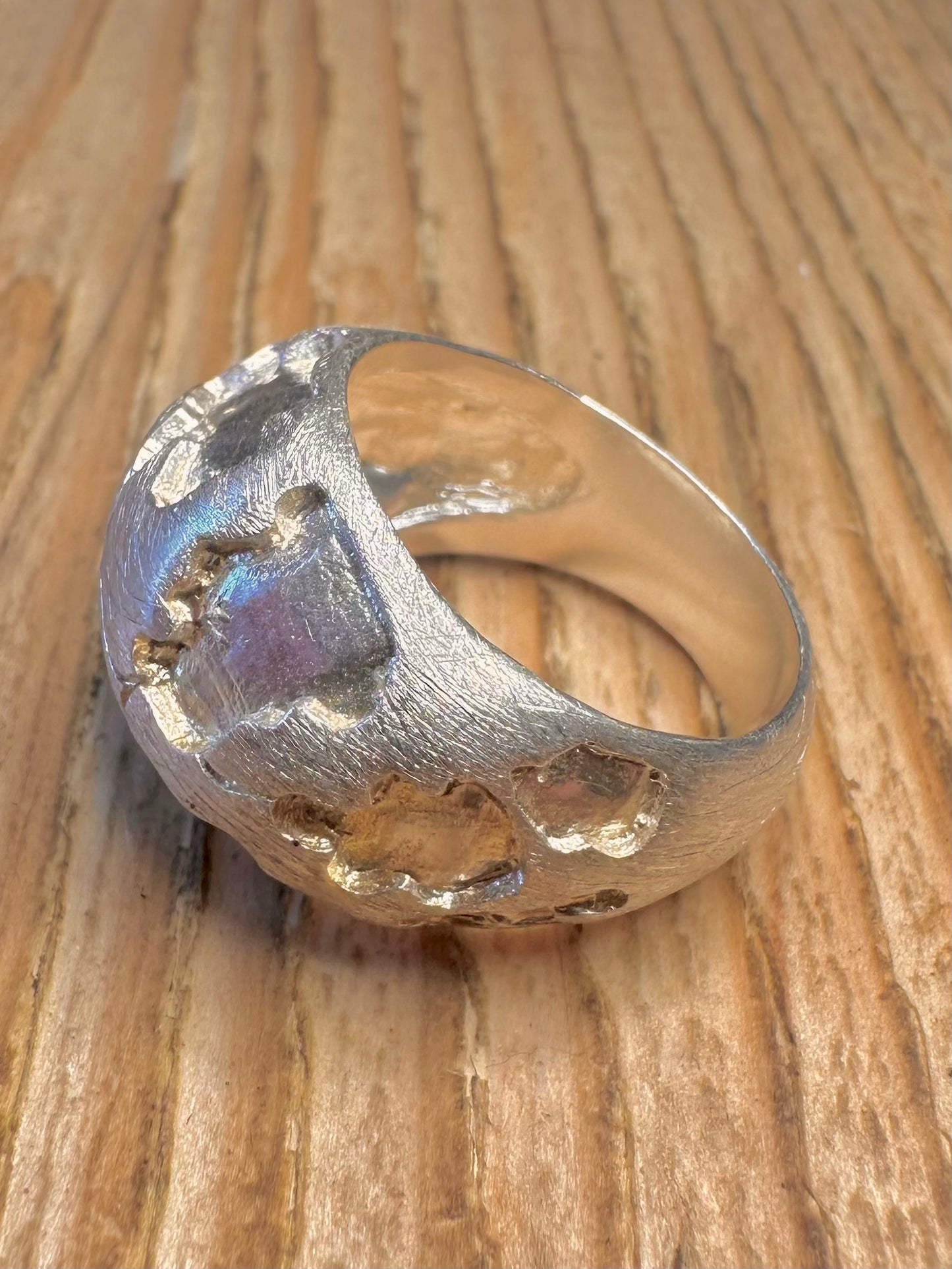 Abstract Textured Brutalist Dome 925 Sterling Silver Size P1/2 Ring