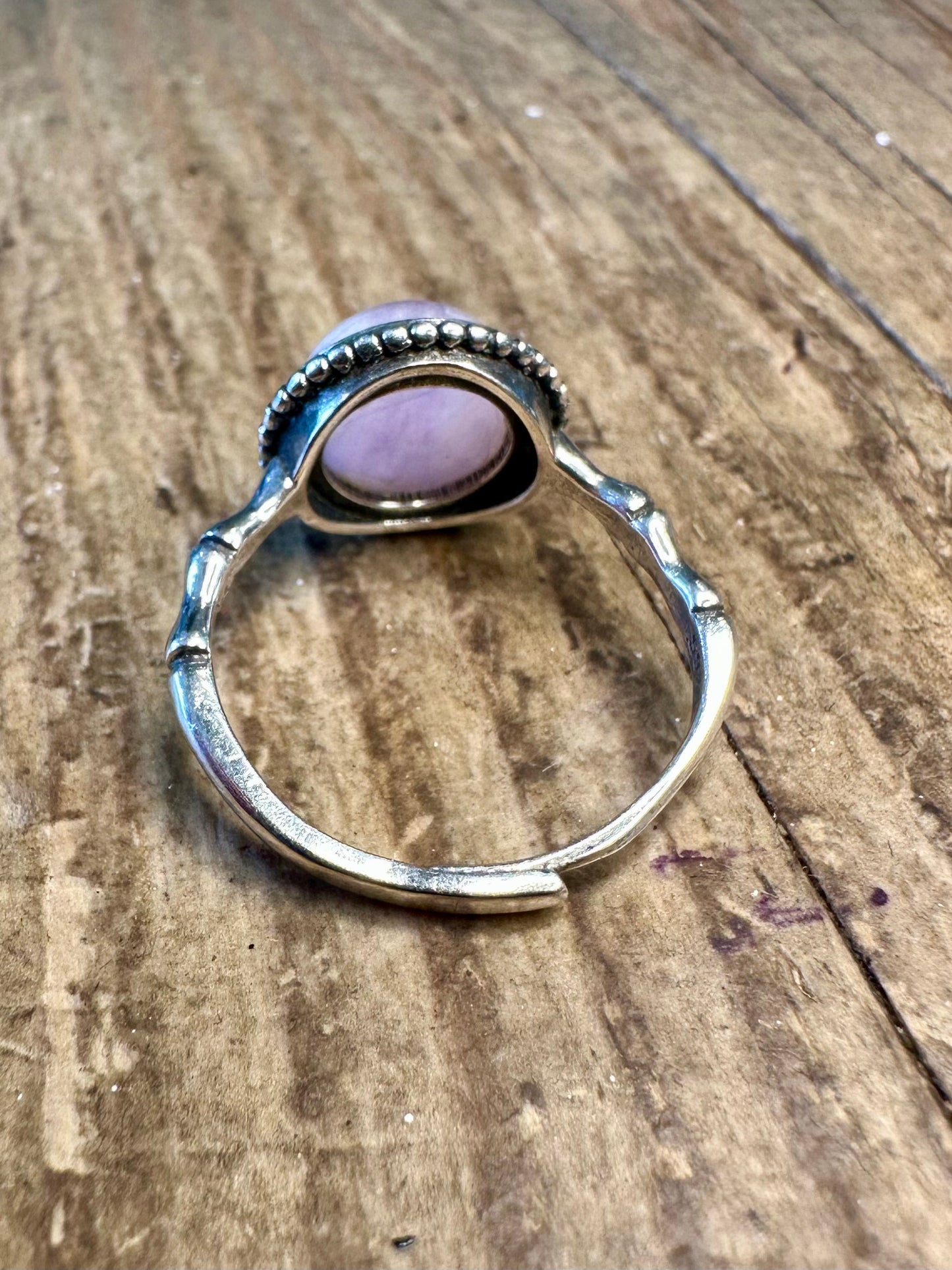 Rose Quarts Bamboo Style Adjustable 925 Sterling Silver Size R Ring