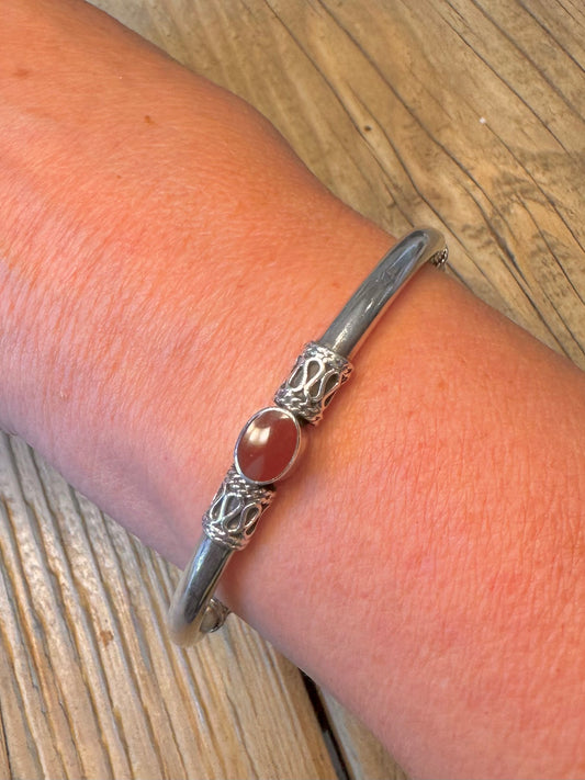 Carnelian 1995 Bali Style 925 Sterling Silver Bangle