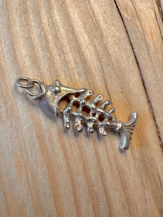 Vintage Fish Skeleton 925 Silver Pendant