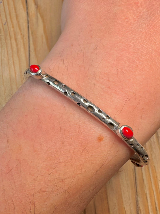 Vintage Abstract Coral 925 Sterling Silver Cuff Bangle