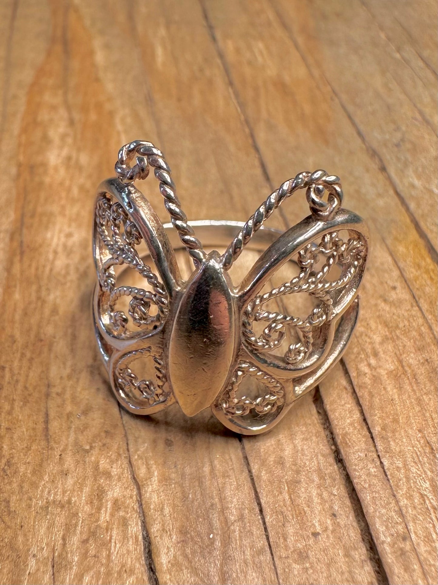 Vintage Butterfly Filigree 925 Sterling Silver Size P Ring