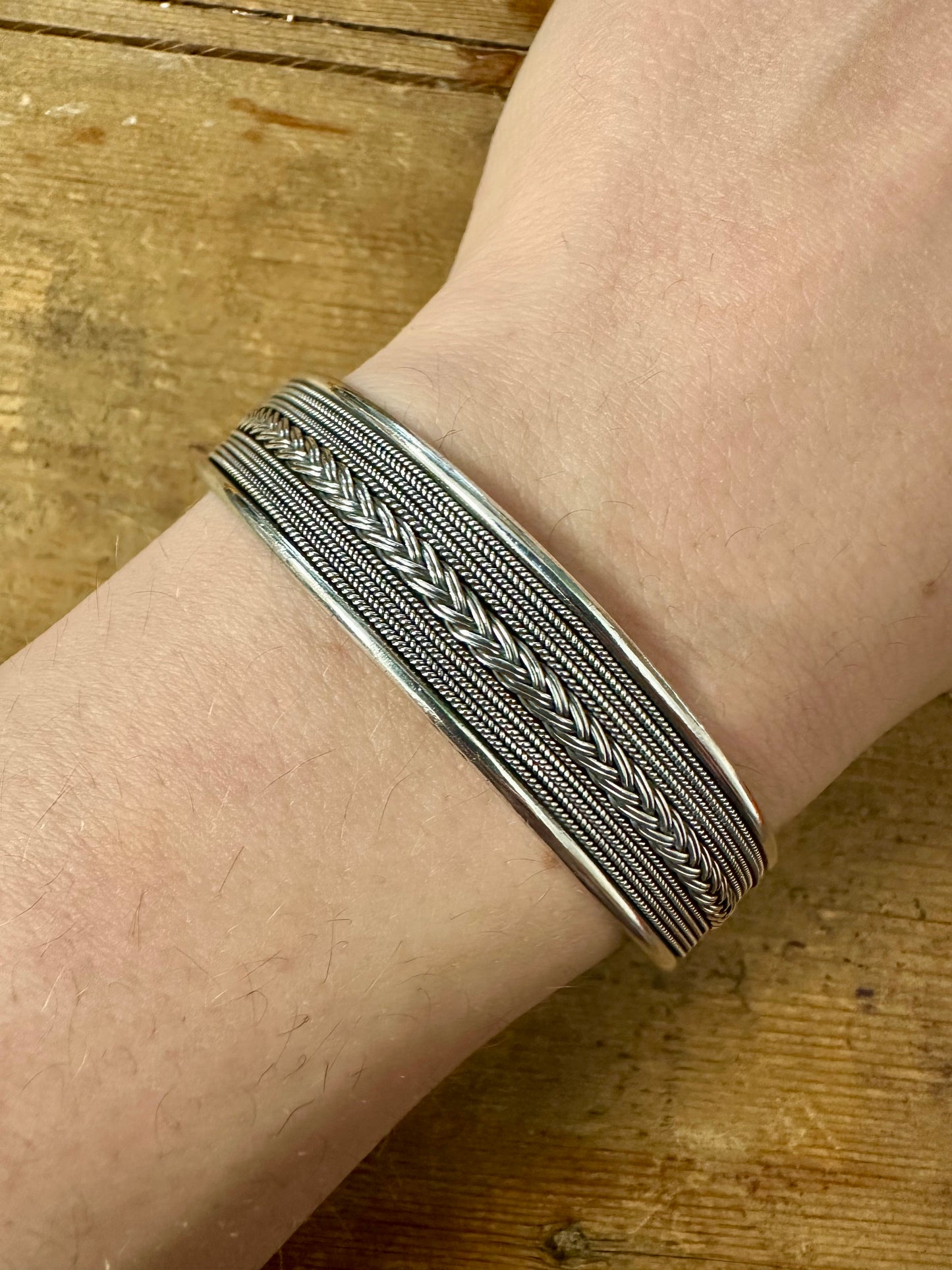 Vintage Tribal Woven Cuff 925 Silver Bangle