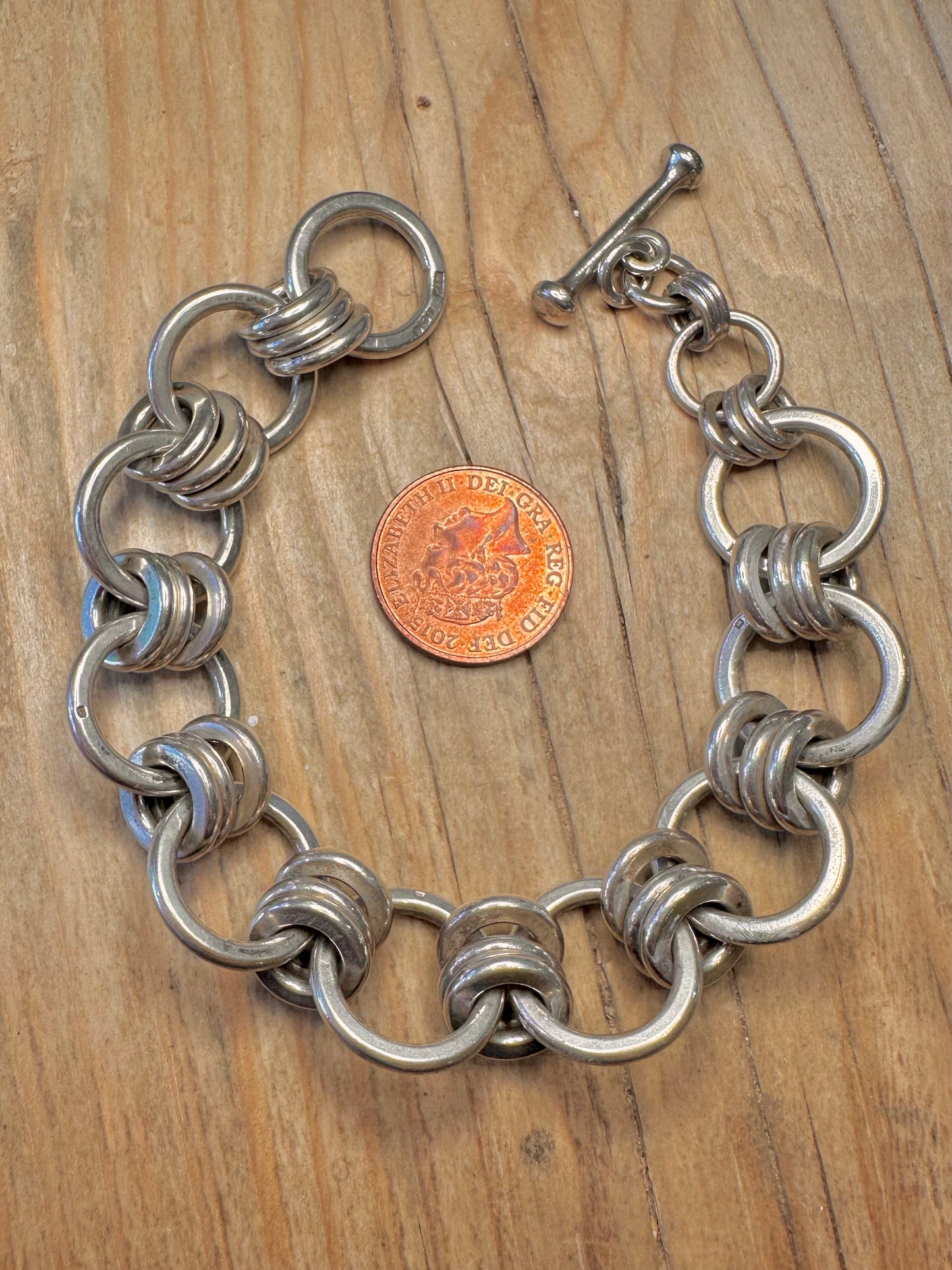 Vintage 1979 Multi Circle Link 925 Sterling Silver 8.2 inch Bracelet