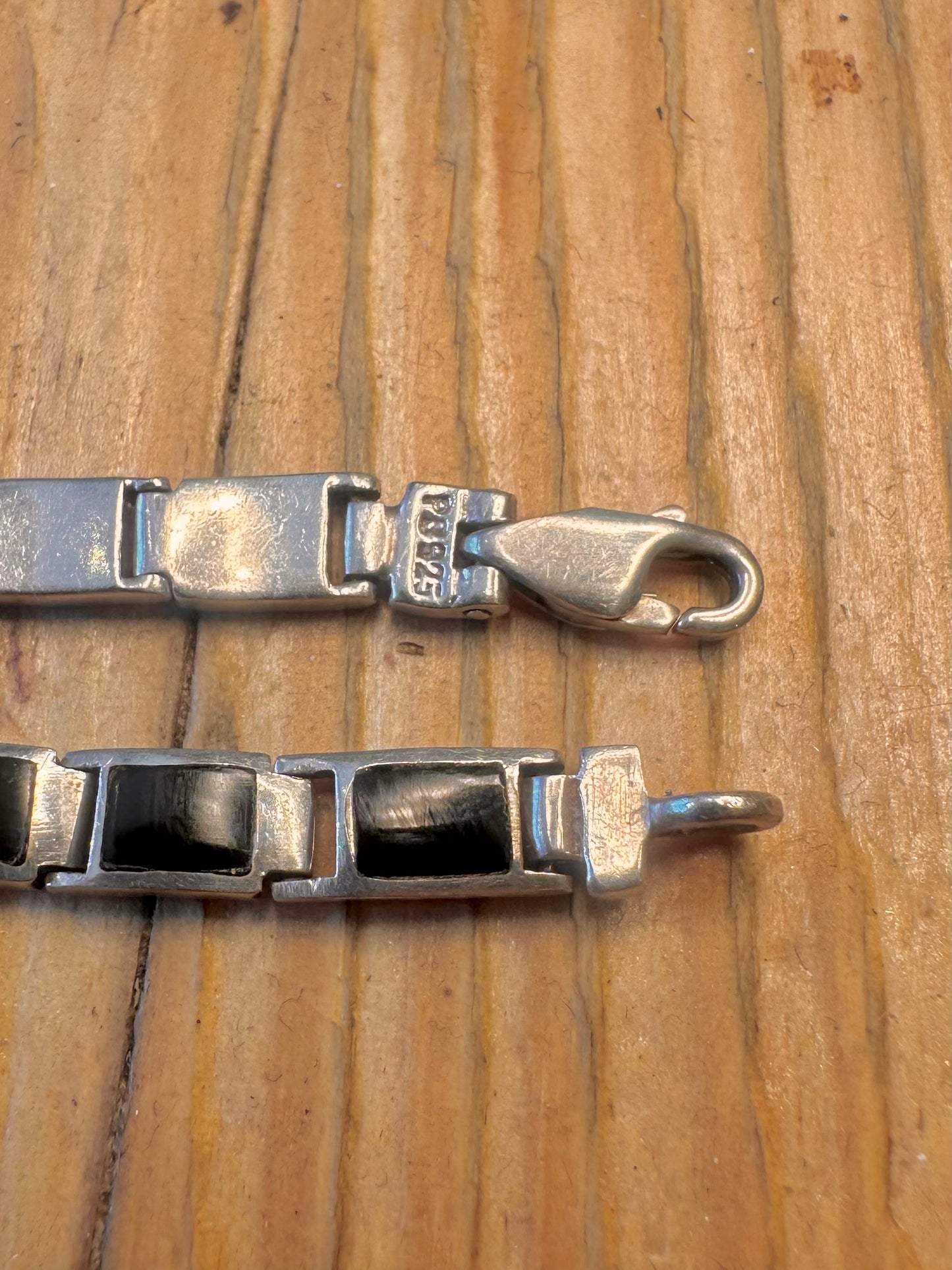 Onyx Bar Link 925 Sterling Silver 7.5 inch Bracelet