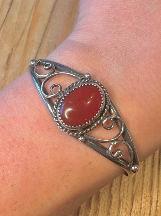 Vintage Navajo Carnelian Maker RJ Platero 925 Sterling Silver Cuff Bangle