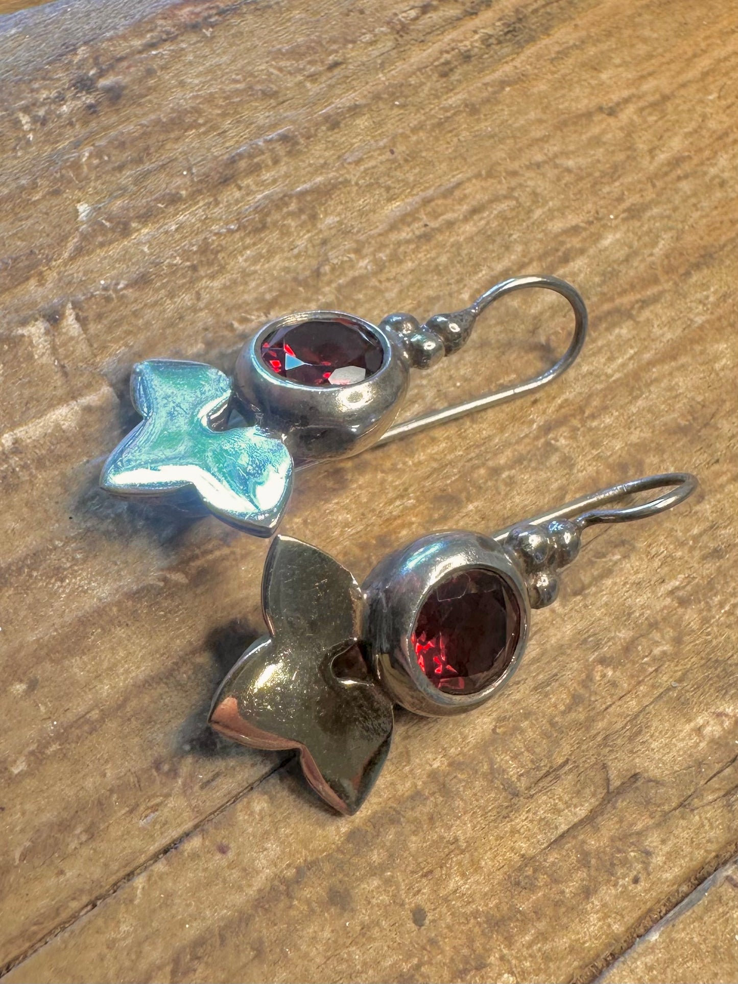 Red Gemstone Leaf Design 925 Sterling Silver Earrings