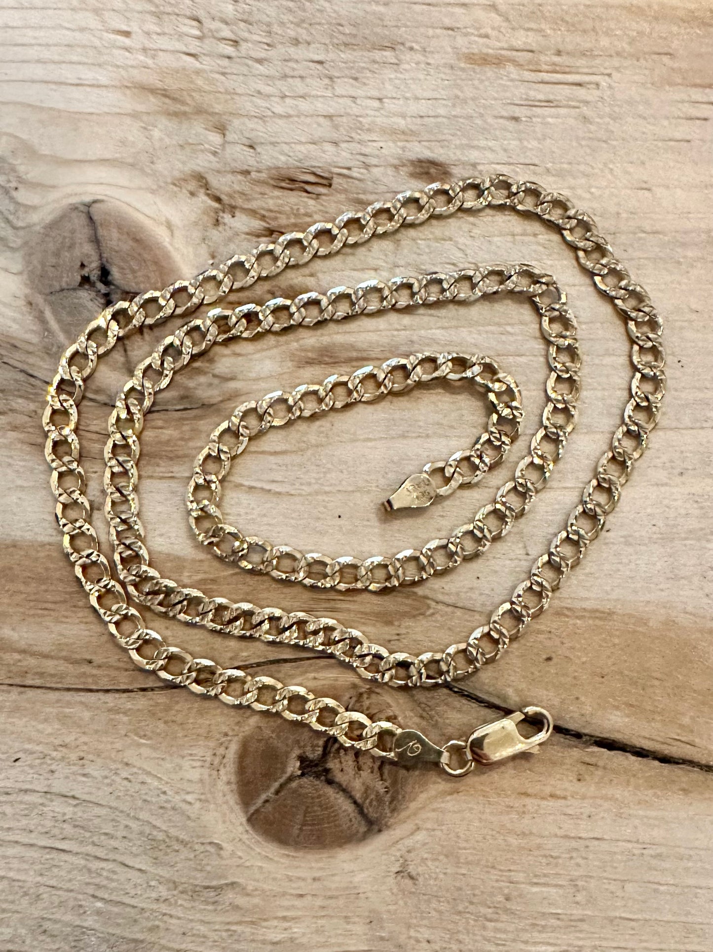 Vintage Textured Curb Chain Gold Italy 925 Silver 19.5 inch Necklace