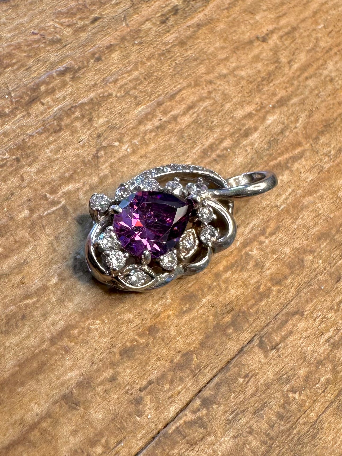 Purple Teardrop and CZ Stone 925 Sterling Silver Pendant