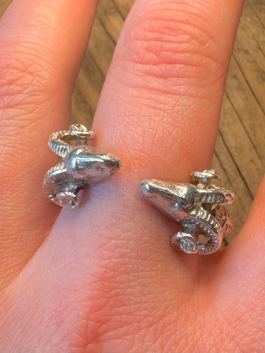Double Rams Head Gap 925 Silver Size Y Ring