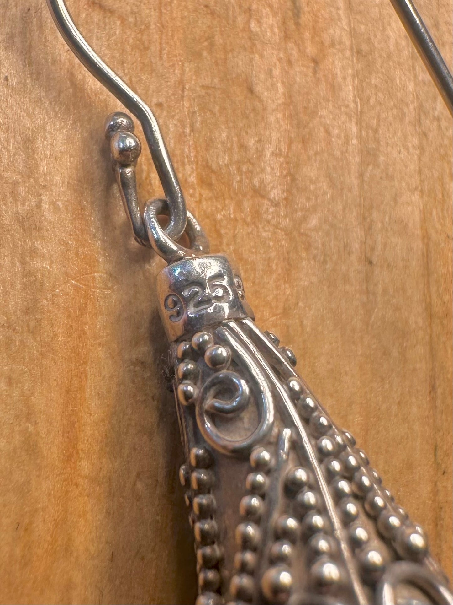 Ornate Intricate Black Stone 925 Sterling Earrings