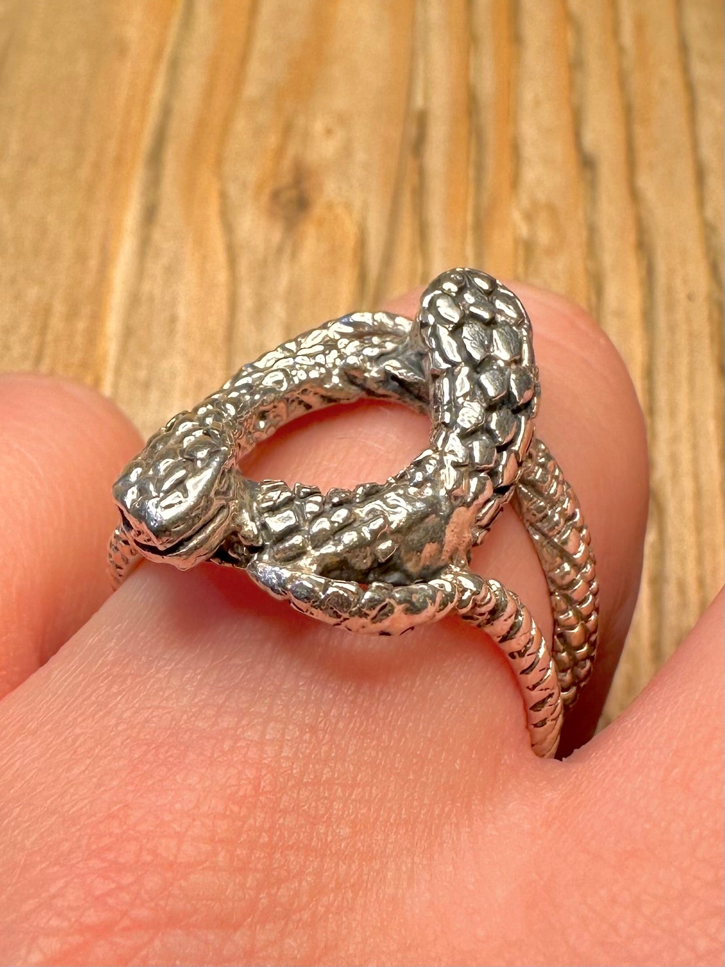 Vintage Double Snake 925 Sterling Silver Size T Ring