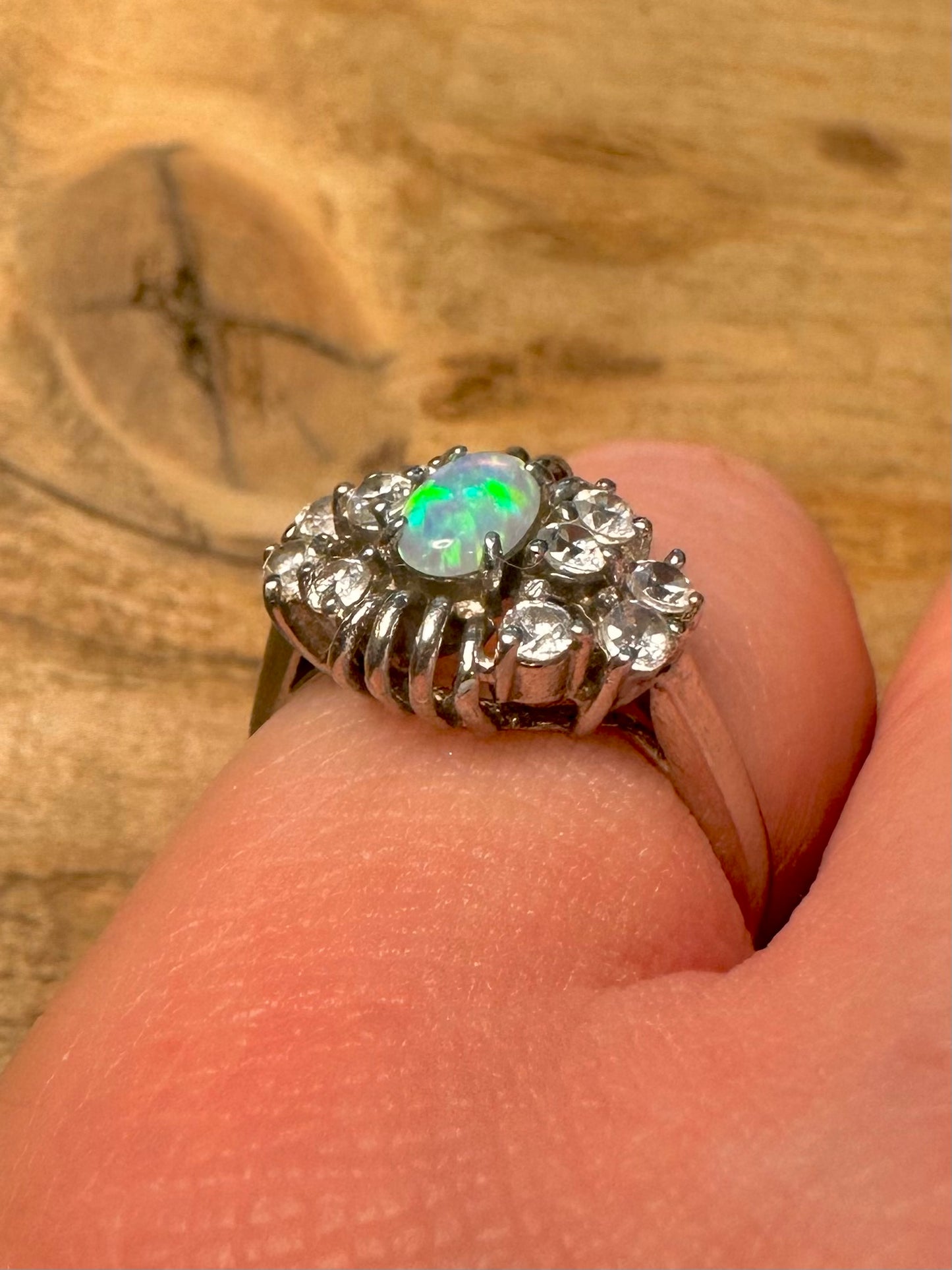 Modern Opal and CZ 925 Silver Size M Ring