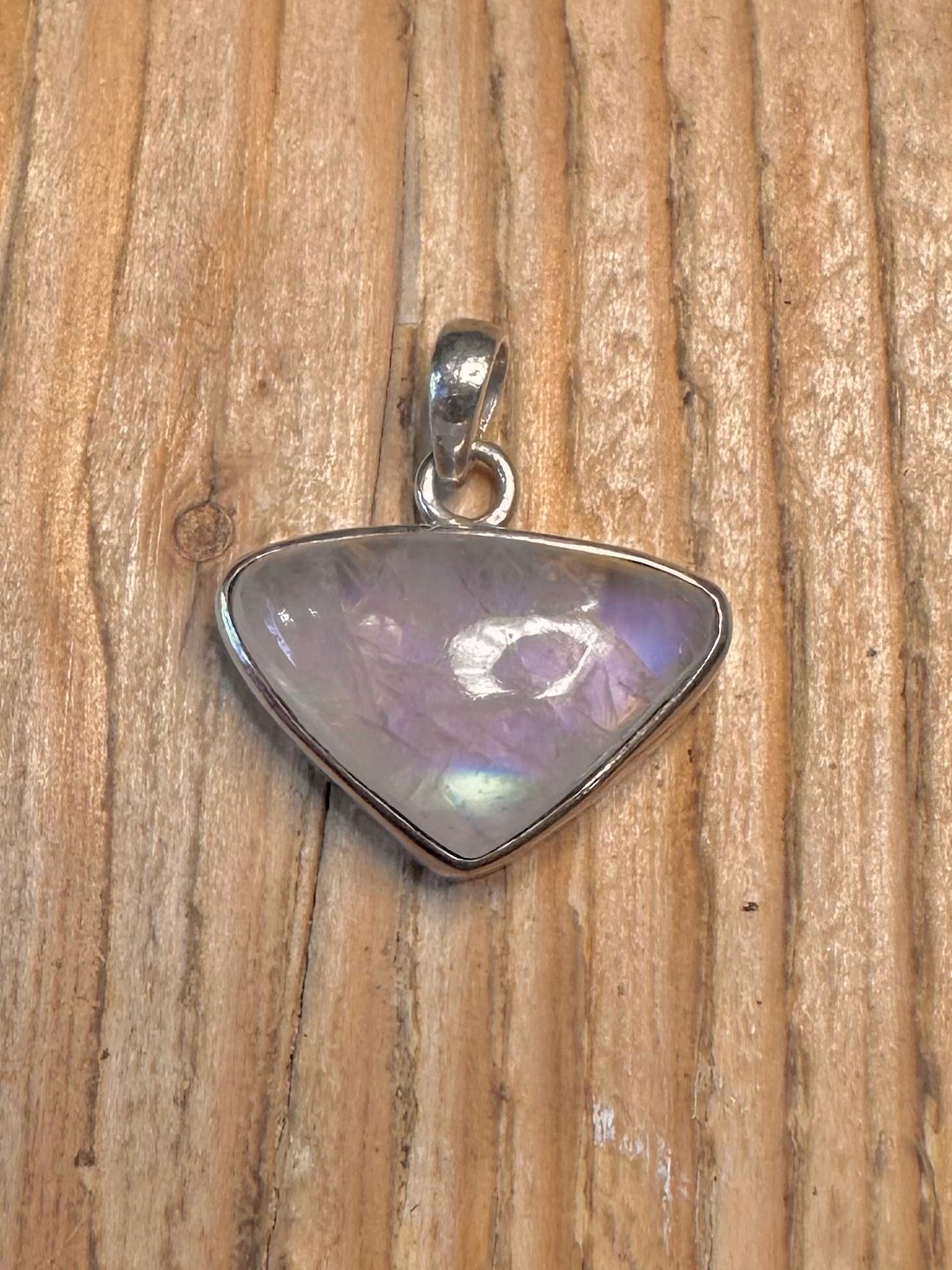 Vintage Moonstone Triangle 925 Sterling Silver Pendant