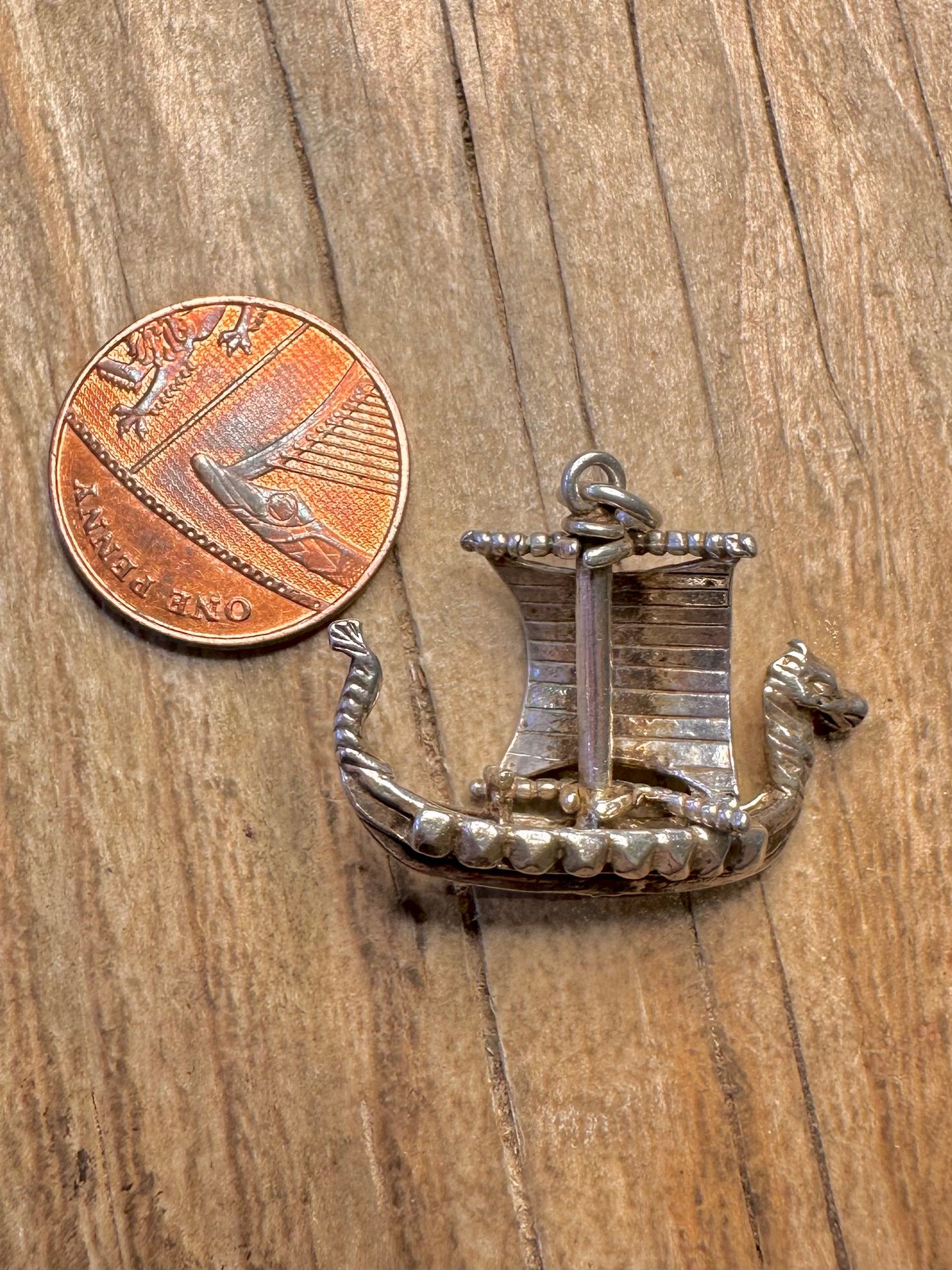Vintage Viking Boat 925 Sterling Silver Charm Pendant