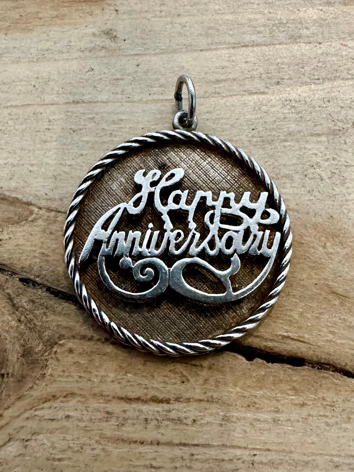 Vintage Happy Anniversary Circle 925 Silver Pendant