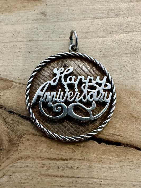 Vintage Happy Anniversary Circle 925 Silver Pendant