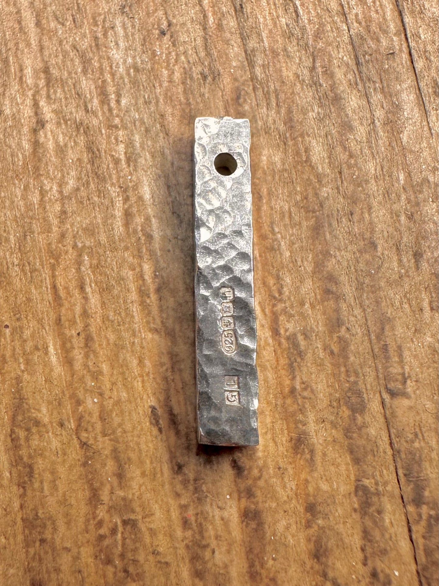 Hammered Textured 2007 Rectangle Edinburgh 925 Sterling Silver Pendant
