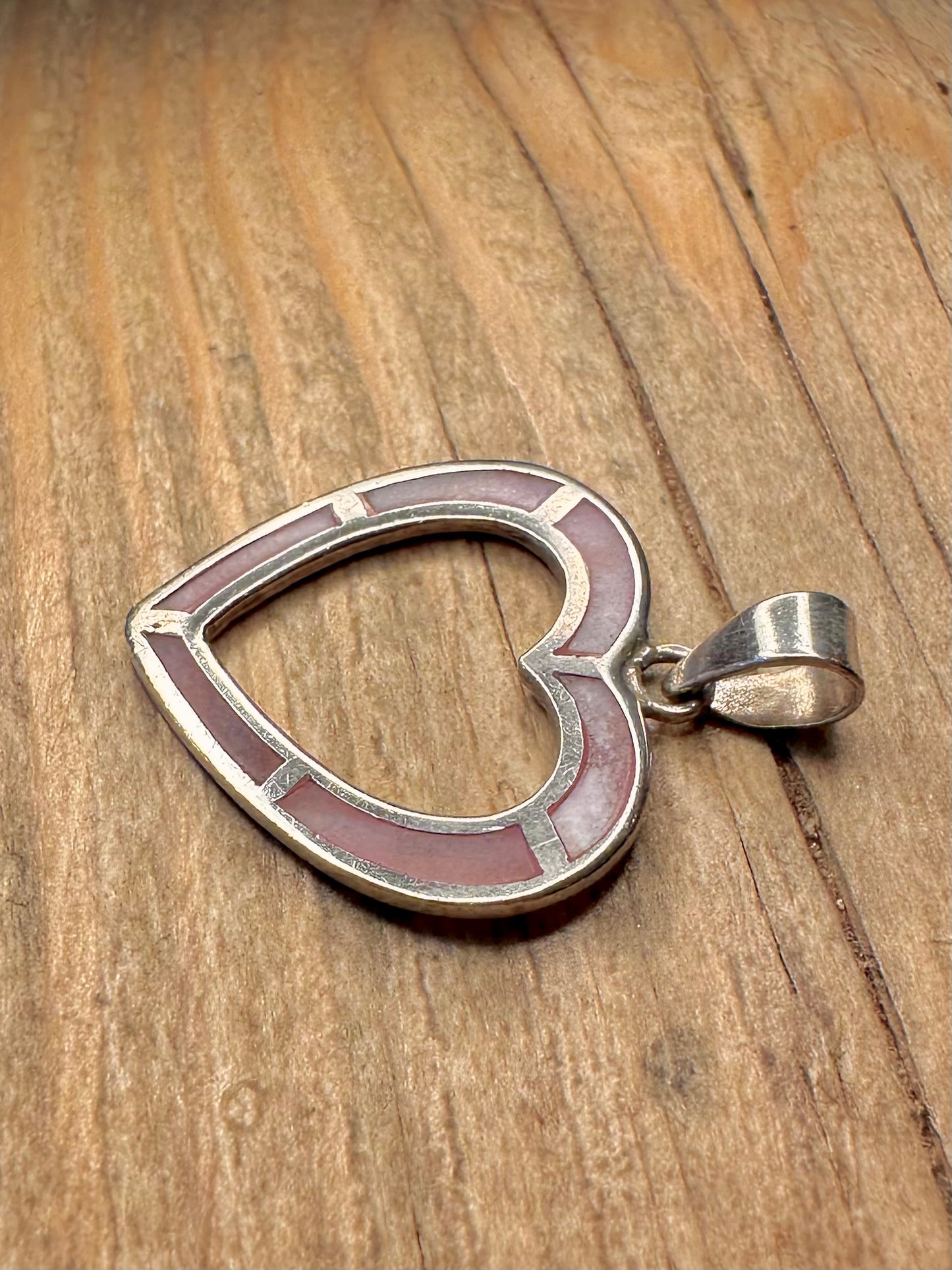 Modern Pink Mother of Pearl Heart 925 Sterling Silver Pendant