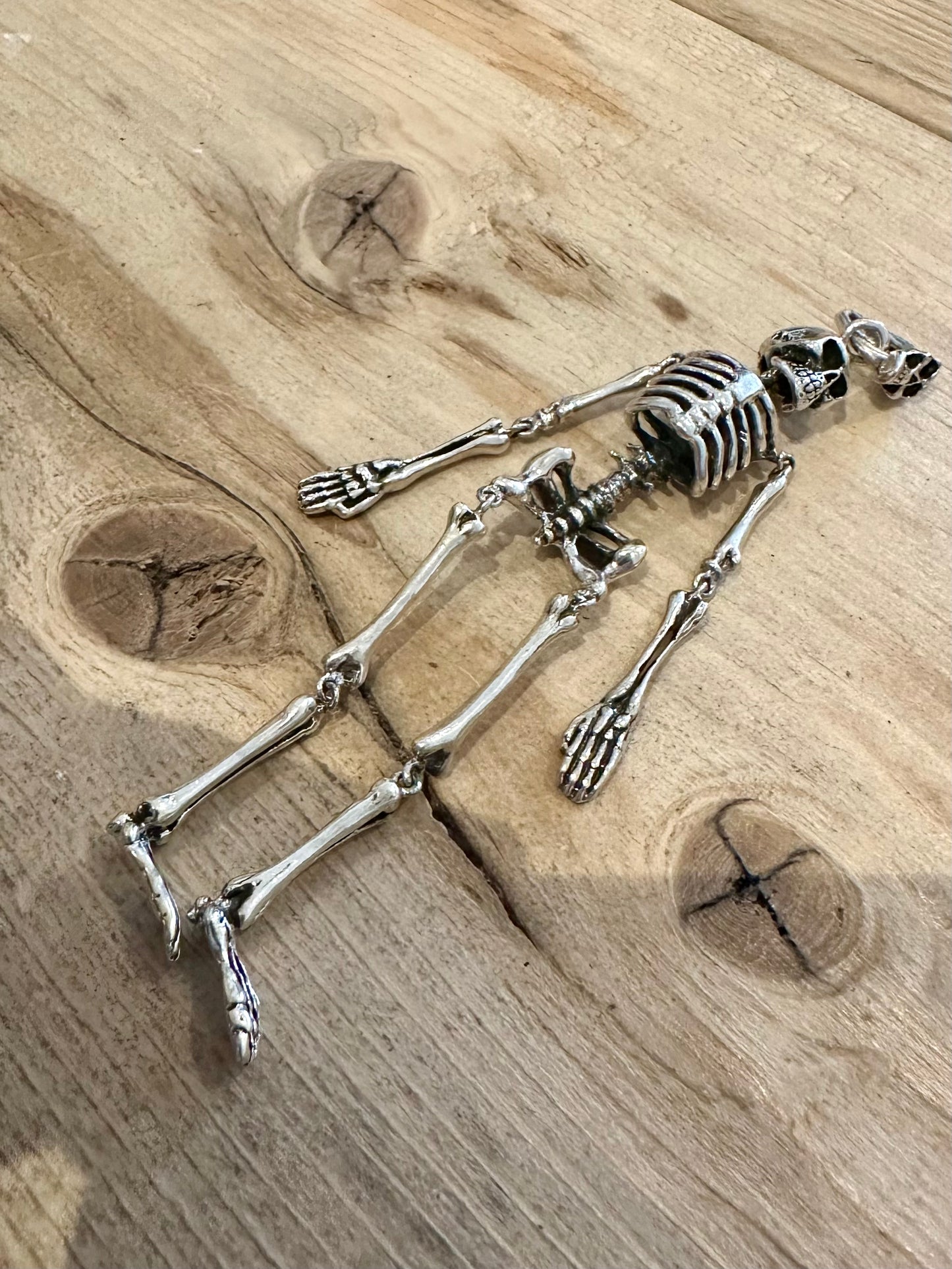 Vintage Articulated Skeleton 925 Silver Pendant