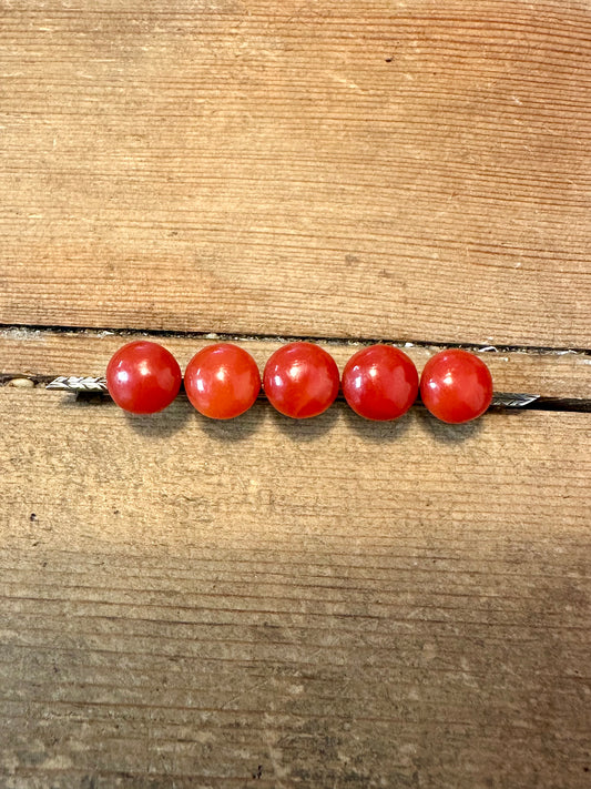 Vintage Coral Circle Bar 925 Silver Brooch