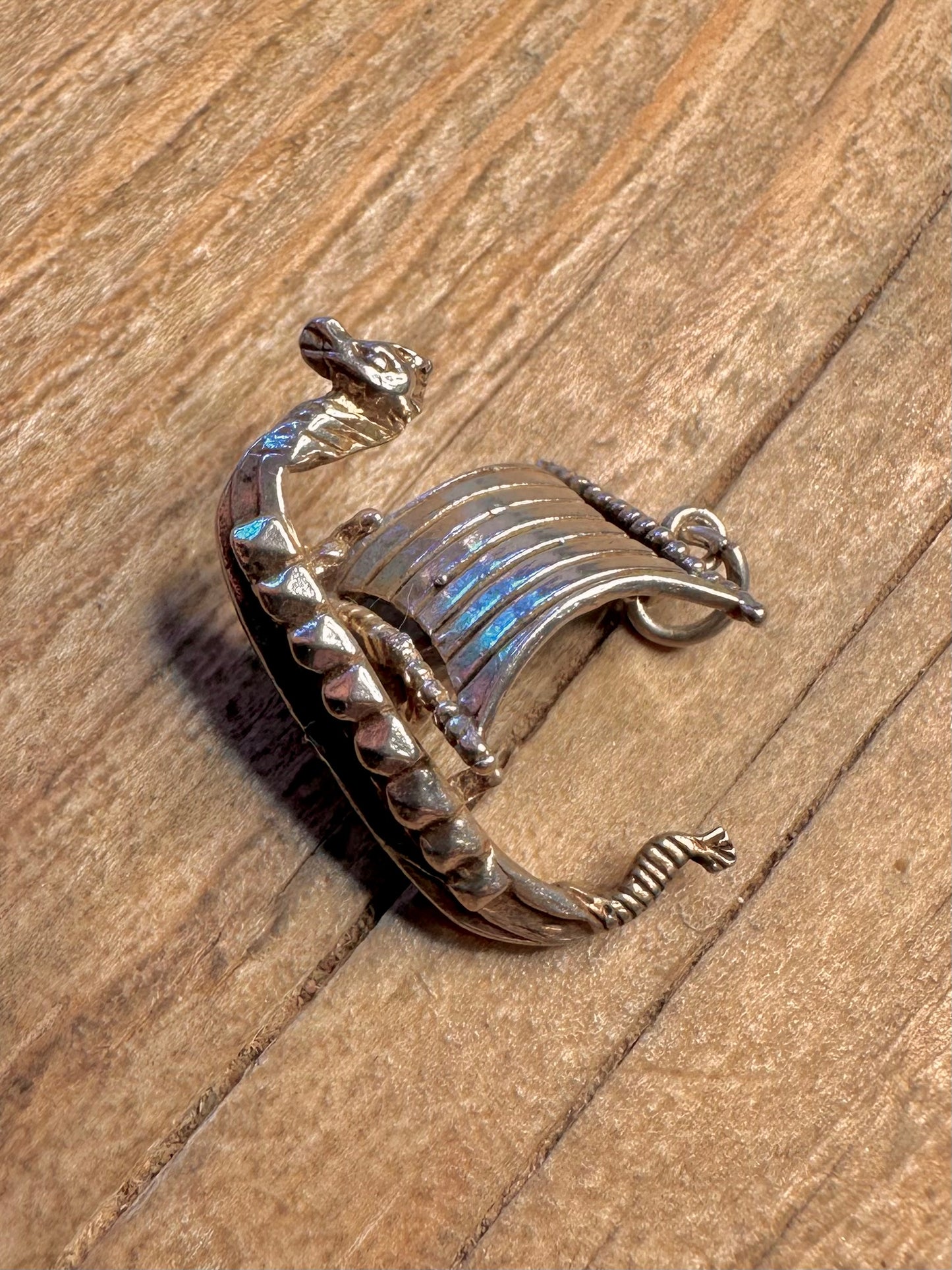 Vintage Viking Boat 925 Sterling Silver Charm Pendant