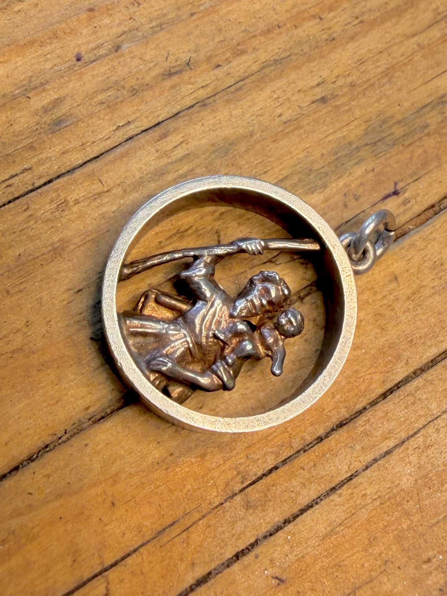 St Christopher 1976 Round Open Work Design 925 Sterling Silver Pendant